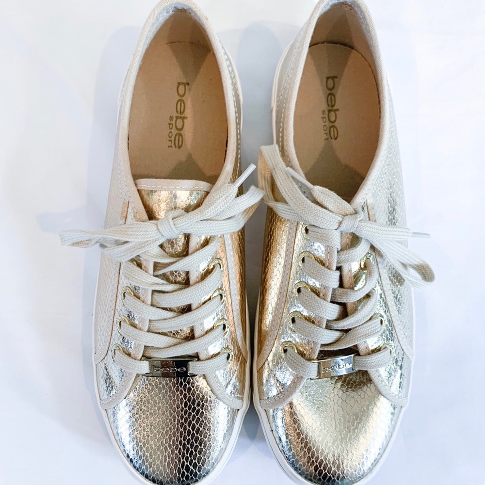 BEBE gold metallic sneakers NWT